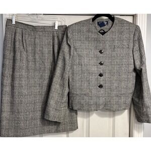 Vintage E.H. Woods wool blend Gray tweed skirt suit Jacket Sz 10 70s 80s Classic